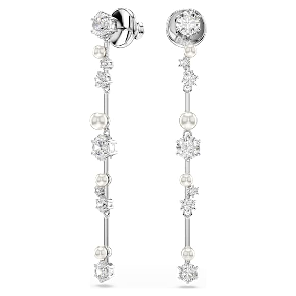 Cercei cu drop Constella, Perlă de cristal, Tăieturi rotunde, Albi, Placat cu rodiu - Swarovski, 5705614