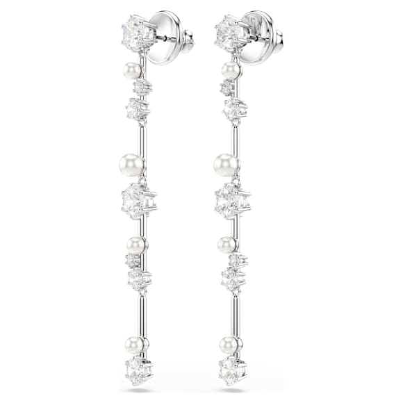 Cercei cu drop Constella, Perlă de cristal, Tăieturi rotunde, Albi, Placat cu rodiu - Swarovski, 5705614