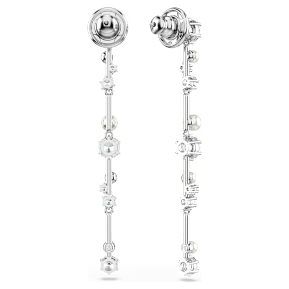 Cercei cu drop Constella, Perlă de cristal, Tăieturi rotunde, Albi, Placat cu rodiu - Swarovski, 5705614