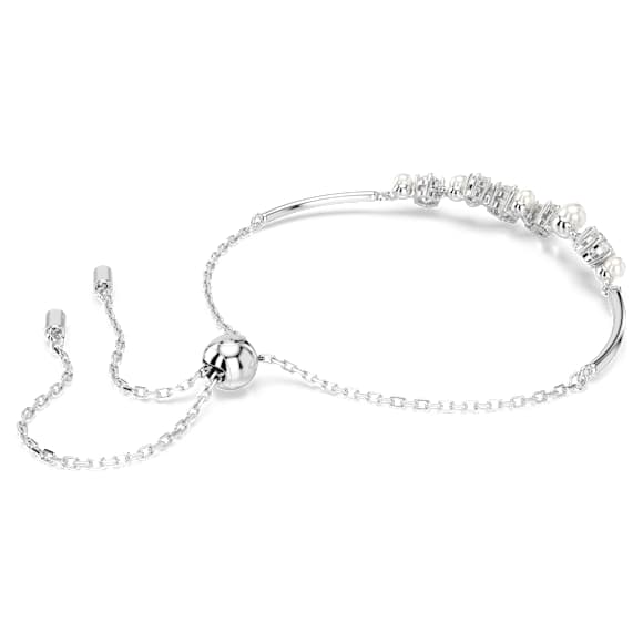 Constella bangle, Crystal pearl, Round cuts, White, Rhodium plated - Swarovski, 5705618