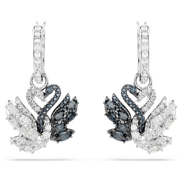 Viseči uhani Swan, Labod, Črni, Prevleka iz mešanih kovin - Swarovski, 5705728