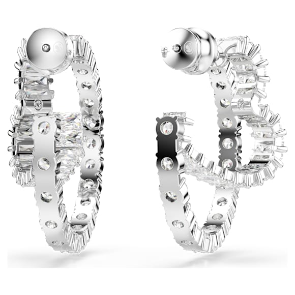 Matrix hoop earrings, Mixed cuts, Heart, White, Rhodium plated - Swarovski, 5705748