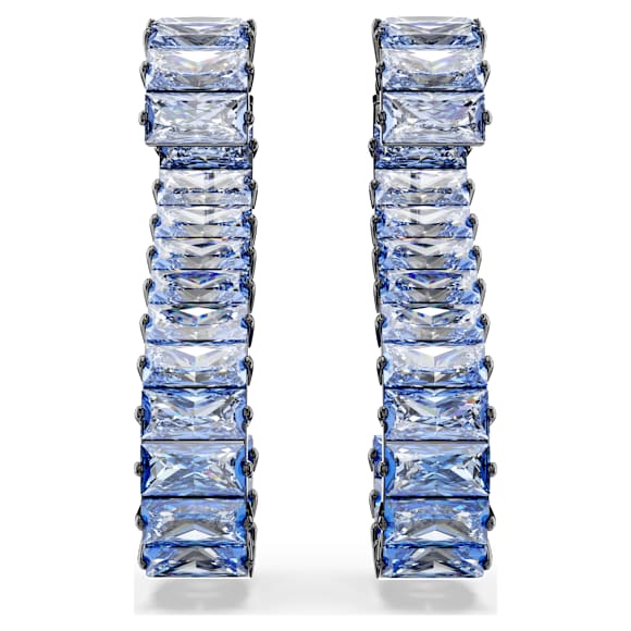 Matrix drop earrings, Baguette cut, Blue, Ruthenium plated - Swarovski, 5705780