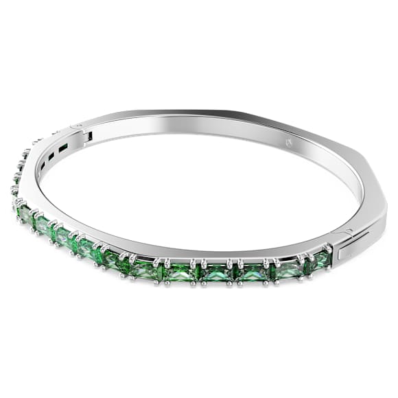 Matrix bangle, Baguette cut, Octagon shape, Green, Rhodium plated - Swarovski, 5705785