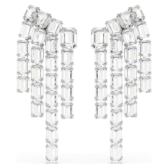 Millenia Ohrclips, Oktagon-Schliff, Chandelier, Weiß, Rhodiniert - Swarovski, 5705796