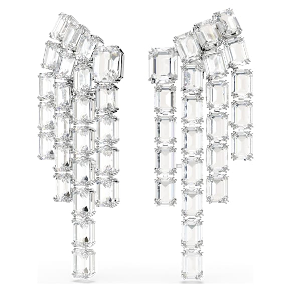 Millenia Ohrclips, Oktagon-Schliff, Chandelier, Weiß, Rhodiniert - Swarovski, 5705796