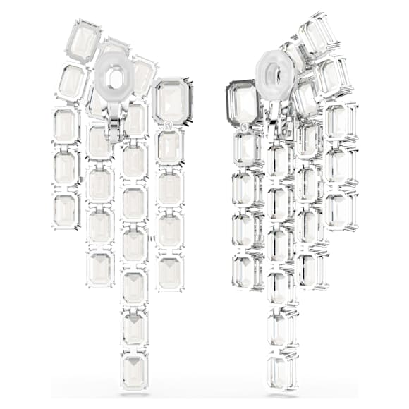 Millenia Ohrclips, Oktagon-Schliff, Chandelier, Weiß, Rhodiniert - Swarovski, 5705796