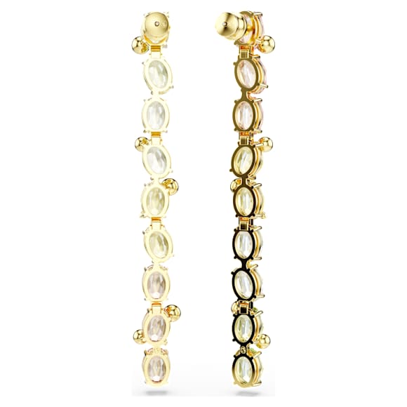 Gema drop earrings, Asymmetrical design, Mixed cuts, Long, Multicolored, Gold-tone plated - Swarovski, 5705809