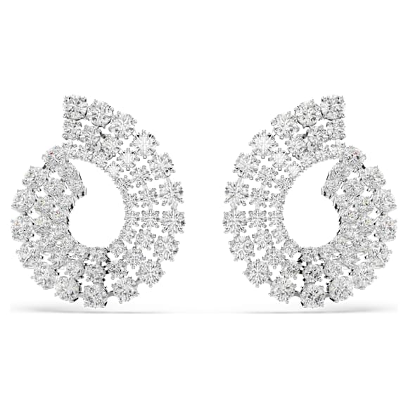 Cercei rotunzi Matrix, Diverse tăieturi rotunde, Albi, Placat cu rodiu - Swarovski, 5705834