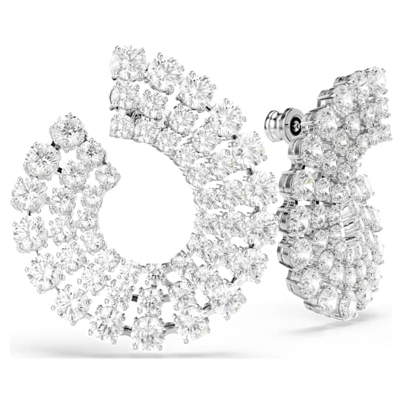 Cercei rotunzi Matrix, Diverse tăieturi rotunde, Albi, Placat cu rodiu - Swarovski, 5705834