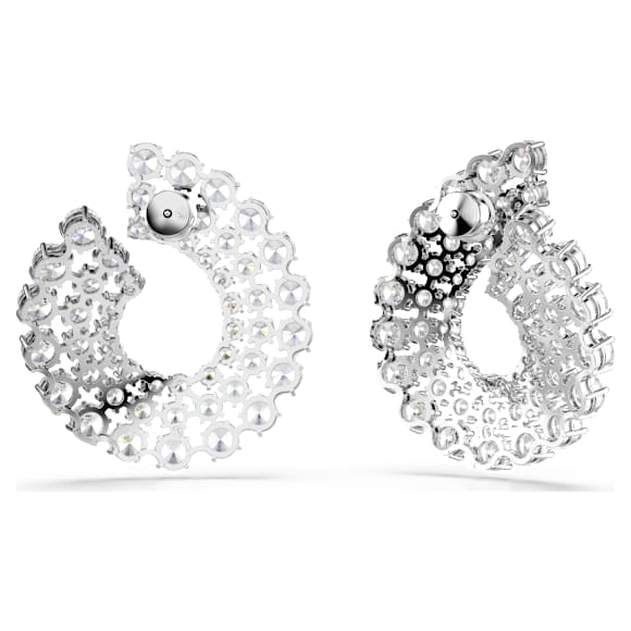 Cercei rotunzi Matrix, Diverse tăieturi rotunde, Albi, Placat cu rodiu - Swarovski, 5705834