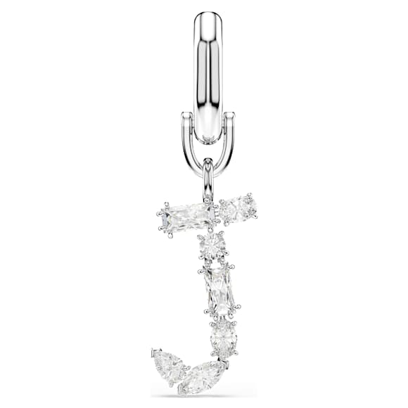 Symbolica charm, J, White, Rhodium plated - Swarovski, 5706330