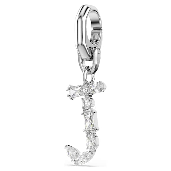 Symbolica charm, J, White, Rhodium plated - Swarovski, 5706330