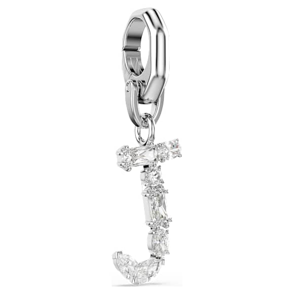 Symbolica charm, J, White, Rhodium plated - Swarovski, 5706330