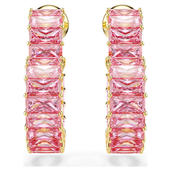 Brincos argola Matrix, Lapidação Baguete, Coração, Pequenas, Rosa, Lacado a dourado - Swarovski, 5706340