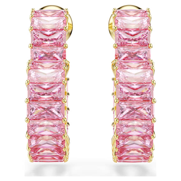 Matrix Kreolen, Baguette-Schliff, Herz, Klein, Rosa, 18K Goldbeschichtet - Swarovski, 5706340