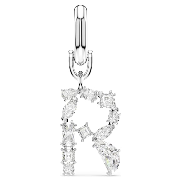 Symbolica charm, R, White, Rhodium plated - Swarovski, 5707282