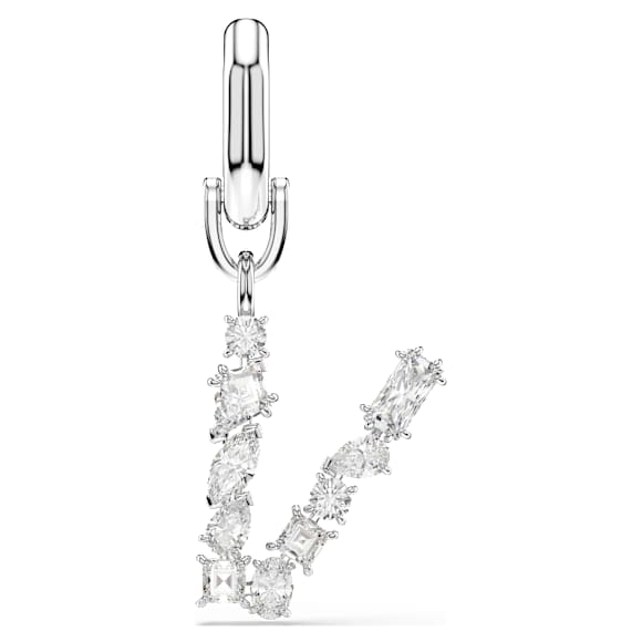 Symbolica charm, V, White, Rhodium plated - Swarovski, 5707285