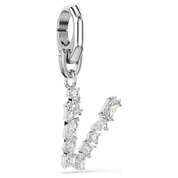 Symbolica charm, V, White, Rhodium plated - Swarovski, 5707285