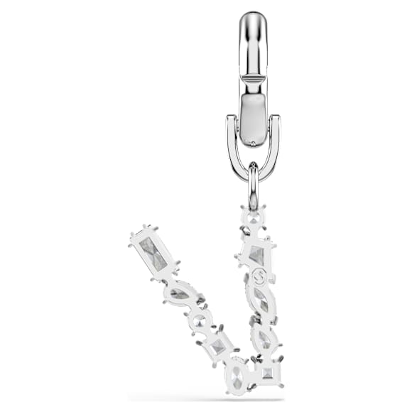 Symbolica charm, V, White, Rhodium plated - Swarovski, 5707285