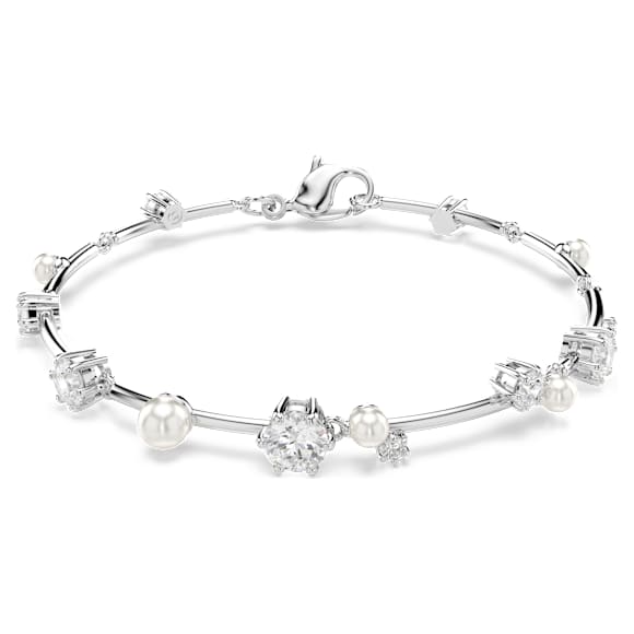 Constella Tennis bracelet, Crystal pearl, Round cuts, White, Rhodium plated - Swarovski, 5707511