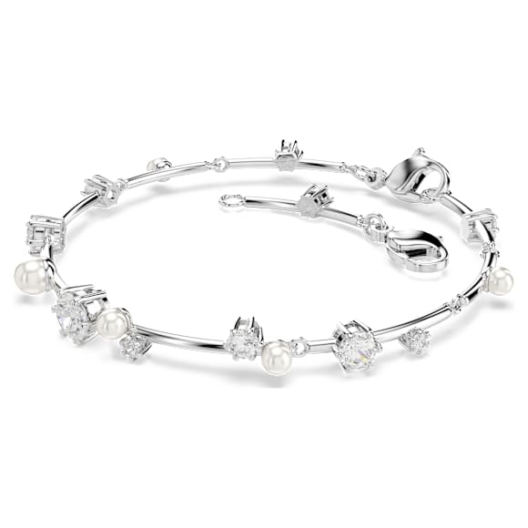 Constella Tennis bracelet, Crystal pearl, Round cuts, White, Rhodium plated - Swarovski, 5707511