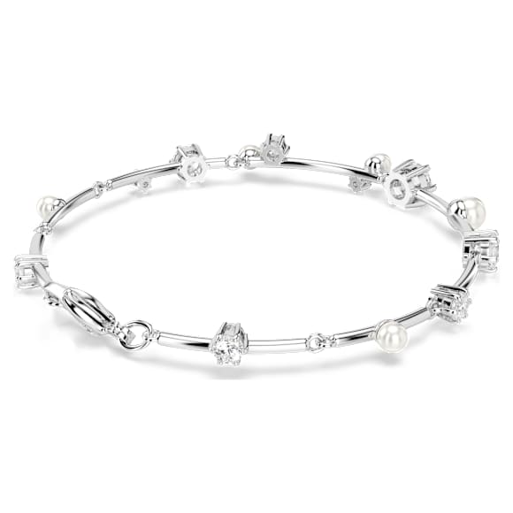 Constella Tennis bracelet, Crystal pearl, Round cuts, White, Rhodium plated - Swarovski, 5707511