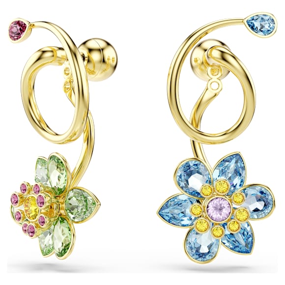 Cercei cu drop Idyllia, Design asimetric, Tăieturi mixte, Floare, Multicolori, Finisaj din aur de 18k - Swarovski, 5709025