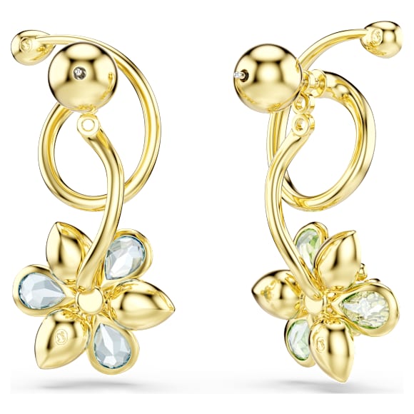 Idyllia 드롭 이어링, 비대칭 디자인, 믹스 컷, 꽃, 멀티컬러, 18K 골드 피니시 - Swarovski, 5709025