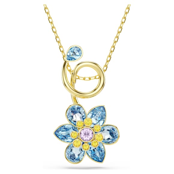 Idyllia 链坠, 混合切割, 花朵, 蓝色, 金色饰面 - Swarovski, 5709029