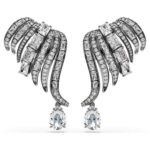 The Vienna Collection 扣式耳環, 羽毛, 白色, 鍍黑鉻色 - Swarovski, 5709265