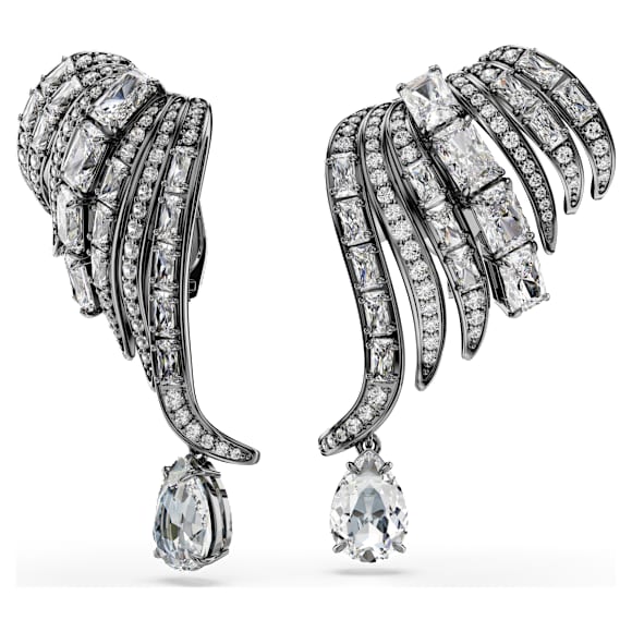 The Vienna Collection 扣式耳環, 羽毛, 白色, 鍍黑鉻色 - Swarovski, 5709265