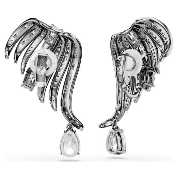 The Vienna Collection 扣式耳環, 羽毛, 白色, 鍍黑鉻色 - Swarovski, 5709265