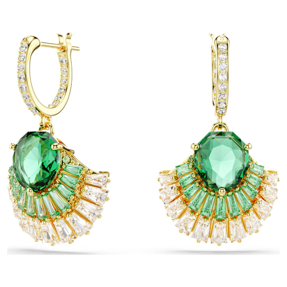 Idyllia drop earrings, Mixed cuts, Shell, Green, Gold-tone plated - Swarovski, 5709378