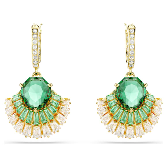 Idyllia drop earrings, Mixed cuts, Shell, Green, Gold-tone plated - Swarovski, 5709378