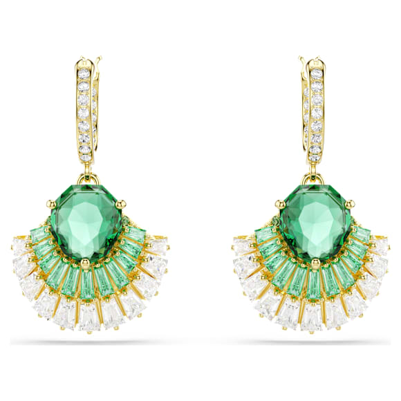 Orecchini pendenti Idyllia, Taglio misto, Conchiglia, Verdi, Placcato color oro - Swarovski, 5709378