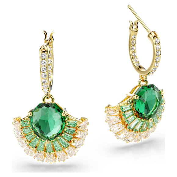 Idyllia csepp alakú fülbevaló, Vegyes metszés, Kagyló, Zöld, Aranytónusú bevonattal - Swarovski, 5709378