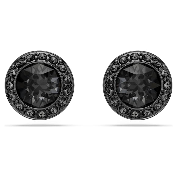 Una Angelic stud earrings, Round cut, Black, Ruthenium plated - Swarovski, 5709413
