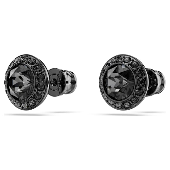 Una Angelic stud earrings, Round cut, Black, Ruthenium plated - Swarovski, 5709413