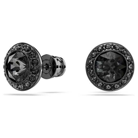 Una Angelic stud earrings, Round cut, Black, Ruthenium plated - Swarovski, 5709413