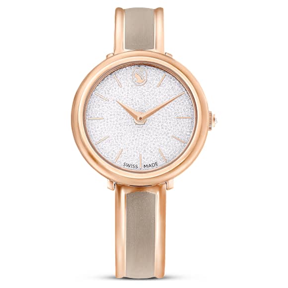 Crystalline Bangle นาฬิกา, Swiss Made, สร้อยข้อมือโลหะ, เบจ, เคลือบโทนสีโรสโกลด์ - Swarovski, 5709814