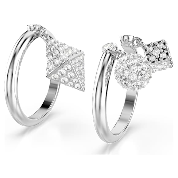 Dextera ring, Set (2), Sphere and cube, White, Rhodium plated | Swarovski
