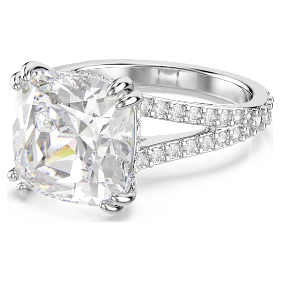Stilla cocktail ring, Square cut, Pavé, White, Rhodium plated