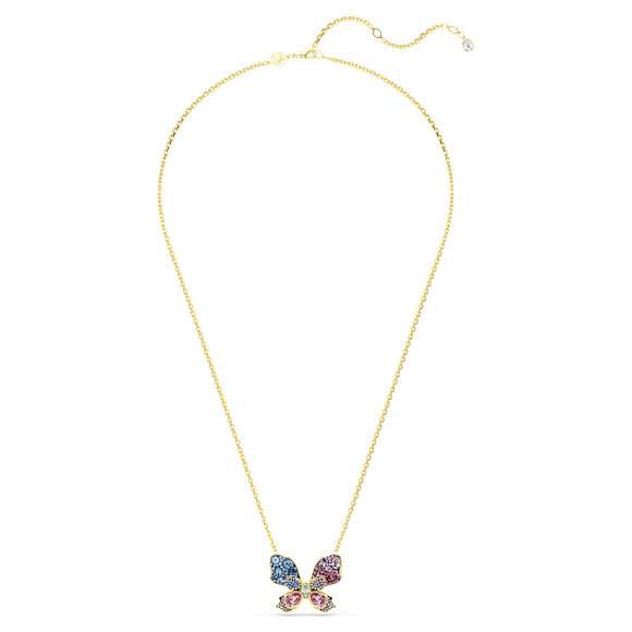 Obesek in broška Idyllia, Mešani rezi, Pavé, Metulj, Večbarvna, V videzu 18-karatnega zlata - Swarovski, 5709951