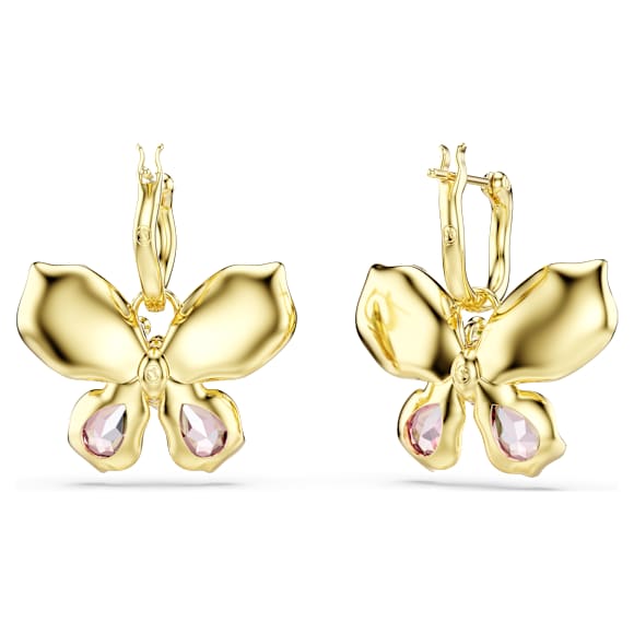 Brincos compridos Idyllia, Combinação de lapidações, Pavé, Borboleta, Multicor, Acabamento em ouro de 18 quilates - Swarovski, 5709953