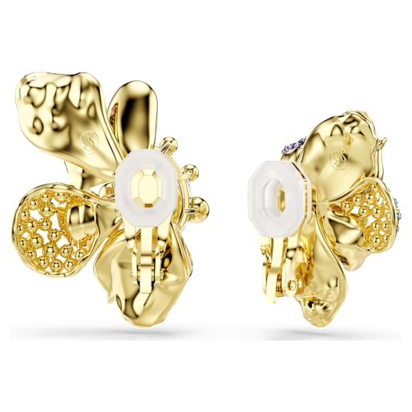 Klipsy Idyllia, Wzór asymetryczny, Szlify różnorodne, Oprawa brukowa, Kwiat, Różnokolorowe, Wykończenie z 18-karatowego złota - Swarovski, 5709957