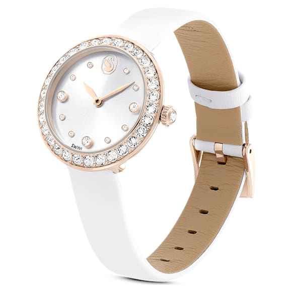 Matrix Tennis watch, Swiss Made, Leather strap, White, Champagne gold-tone finish - Swarovski, 5710103