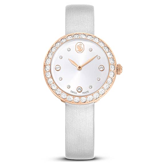 Ročna ura Matrix Tennis, Izdelano v Švici, Usnjeni jermen, Siva, Prevleka v rožnato zlatem odtenku - Swarovski, 5710105