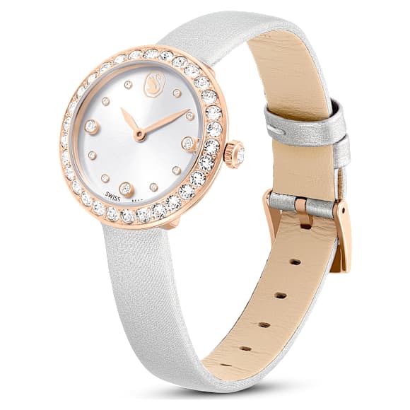 Matrix Tennis watch, Swiss Made, Leather strap, Gray, Rose gold-tone finish - Swarovski, 5710105