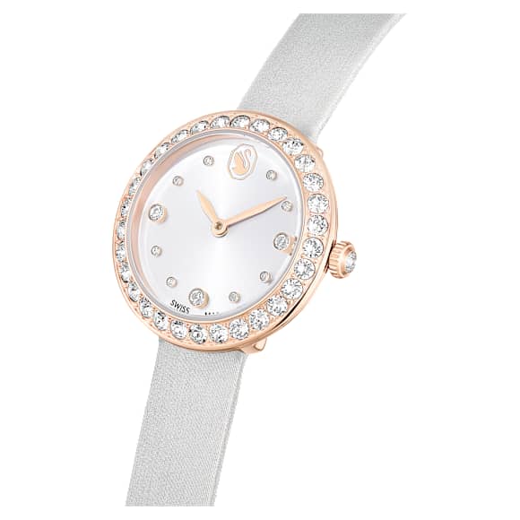 Ročna ura Matrix Tennis, Izdelano v Švici, Usnjeni jermen, Siva, Prevleka v rožnato zlatem odtenku - Swarovski, 5710105